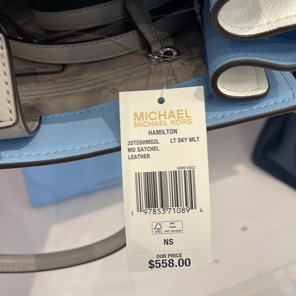 MICHAEL KORS Hamilton Medium Color-Block Leather Satchel
 LT SKY MLT
NWT - Picture 11 of 16